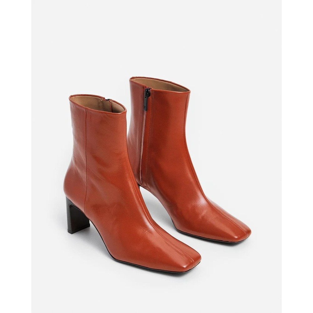 Flattered Moa Leather Brick Red Ankle Boots Square Toe Block Heel Spain Size 40